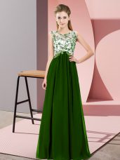 Lovely Green Sleeveless Beading and Appliques Floor Length Vestidos de Damas