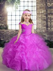 Straps Sleeveless Lace Up Pageant Dress Womens Fuchsia Organza