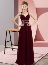 Sleeveless Backless Floor Length Beading Prom Dresses