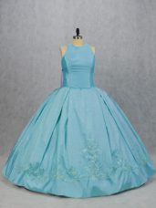 Nice Blue Neckline Embroidery 15th Birthday Dress Sleeveless