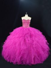 Fuchsia Sleeveless Tulle Lace Up 15 Quinceanera Dress for Sweet 16 and Quinceanera