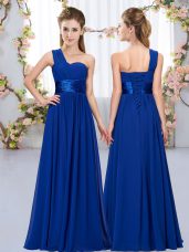 Spectacular Chiffon One Shoulder Sleeveless Lace Up Belt Bridesmaid Dress in Royal Blue