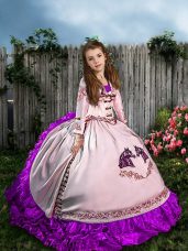 Unique Sweep Train Ball Gowns Pageant Gowns For Girls White Straps Satin and Organza Sleeveless Lace Up