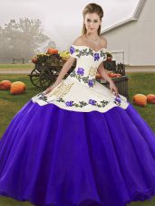 Fine Off The Shoulder Sleeveless Lace Up Quinceanera Gown White And Purple Organza