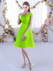Most Popular Yellow Green A-line V-neck Cap Sleeves Lace Mini Length Lace Up Lace Vestidos de Damas