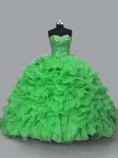 Floor Length Green 15 Quinceanera Dress Sweetheart Sleeveless Lace Up