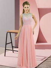 Cheap Floor Length Zipper Prom Party Dress Pink for Prom and Party with Beading