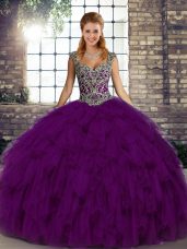 Fancy Floor Length Ball Gowns Sleeveless Purple Quinceanera Dresses Lace Up