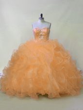 Dazzling Orange Lace Up 15 Quinceanera Dress Beading and Ruffles Sleeveless
