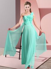 Apple Green One Shoulder Neckline Hand Made Flower Quinceanera Court Dresses Sleeveless Lace Up