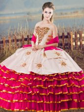 Sleeveless Beading and Ruffled Layers Lace Up Ball Gown Prom Dress