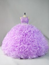 Excellent Lavender Ball Gowns Beading and Ruffles Quinceanera Dresses Zipper Organza Sleeveless Floor Length