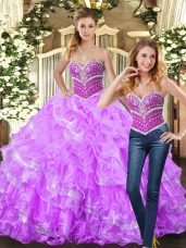 Elegant Lilac Sweetheart Neckline Beading and Ruffles Quinceanera Dresses Sleeveless Lace Up