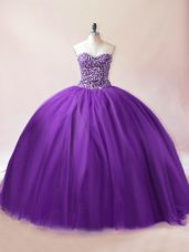 Edgy Purple Sweetheart Lace Up Beading Quinceanera Gown Sleeveless