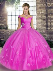 Floor Length Lilac Sweet 16 Dress Off The Shoulder Sleeveless Lace Up
