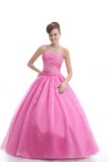 Modest Rose Pink Strapless Lace Up Embroidery Sweet 16 Quinceanera Dress Sleeveless