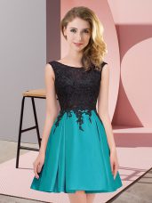 Eye-catching Satin Scoop Sleeveless Zipper Lace Quinceanera Court of Honor Dress in Teal
