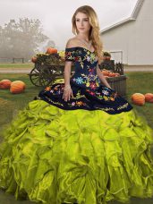 Sleeveless Embroidery and Ruffles Lace Up Ball Gown Prom Dress