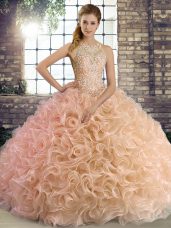 Amazing Peach 15 Quinceanera Dress Military Ball and Sweet 16 and Quinceanera with Beading Scoop Sleeveless Lace Up