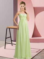 Yellow Green Empire Chiffon Sweetheart Sleeveless Beading Floor Length Lace Up Homecoming Dress