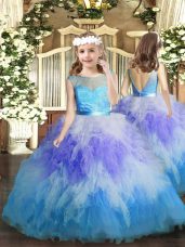 Stylish Multi-color Backless Scoop Ruffles Girls Pageant Dresses Tulle Sleeveless