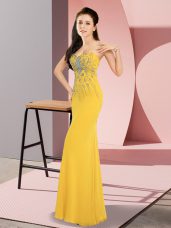 Gold Sleeveless Floor Length Beading Zipper Celebrity Inspired Dress