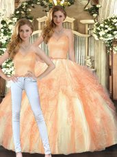 Organza Sweetheart Sleeveless Lace Up Beading and Ruffles Sweet 16 Dresses in Orange