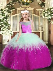 Modern Tulle Sleeveless Floor Length Kids Pageant Dress and Ruffles