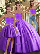 Purple Sweetheart Lace Up Beading Quinceanera Gown Sleeveless