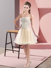 Artistic Champagne Tulle Zipper Sweetheart Sleeveless Mini Length Prom Party Dress Beading