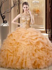 Sleeveless Beading and Ruffles Lace Up Quince Ball Gowns