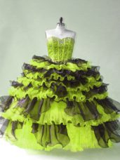 Yellow Green Quinceanera Gowns Organza Sleeveless Beading
