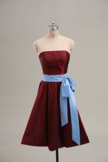 Wine Red Homecoming Dress Prom and Party and Military Ball with Sashes ribbons Strapless Sleeveless Zipper