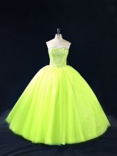 Yellow Green Sweetheart Lace Up Beading 15th Birthday Dress Sleeveless