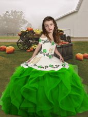 Custom Made Sleeveless Floor Length Embroidery and Ruffles Lace Up Little Girls Pageant Gowns