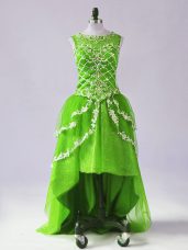 Scoop Sleeveless Prom Evening Gown High Low Beading and Appliques Tulle