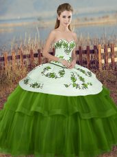 Ball Gowns Quinceanera Gowns Green Sweetheart Tulle Sleeveless Floor Length Lace Up