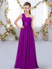 Ideal Purple Damas Dress Wedding Party with Belt One Shoulder Sleeveless Lace Up