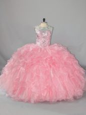 Floor Length Pink Quinceanera Dress Scoop Sleeveless Lace Up