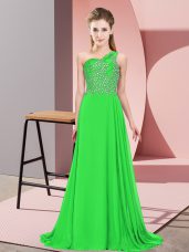 Hot Sale Sleeveless Floor Length Beading Side Zipper Homecoming Dress with Green