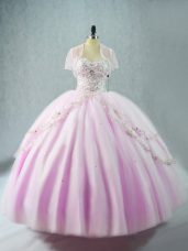 Comfortable Lilac Sleeveless Tulle Lace Up Ball Gown Prom Dress for Sweet 16 and Quinceanera