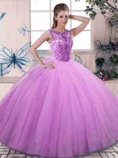 Scoop Sleeveless Tulle Vestidos de Quinceanera Beading Lace Up