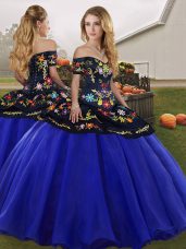 Tulle Sleeveless Floor Length Sweet 16 Dresses and Embroidery