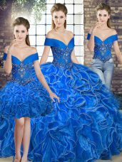 Wonderful Royal Blue Organza Lace Up Quinceanera Gowns Sleeveless Floor Length Beading and Ruffles