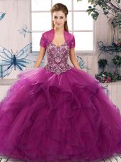 Modern Sleeveless Beading and Ruffles Lace Up Sweet 16 Dress