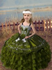 Custom Made Floor Length Olive Green Pageant Dress for Teens Straps Sleeveless Lace Up