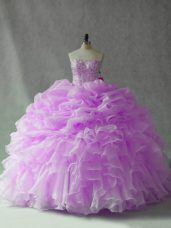 Sleeveless Brush Train Lace Up Beading and Ruffles and Pick Ups 15 Quinceanera Dress