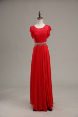 Scoop Sleeveless Zipper Evening Dress Red Chiffon
