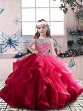 Floor Length Ball Gowns Sleeveless Coral Red Glitz Pageant Dress Lace Up