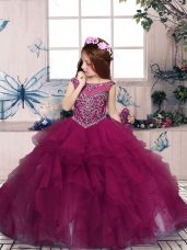 Floor Length Ball Gowns Sleeveless Fuchsia Pageant Gowns For Girls Zipper